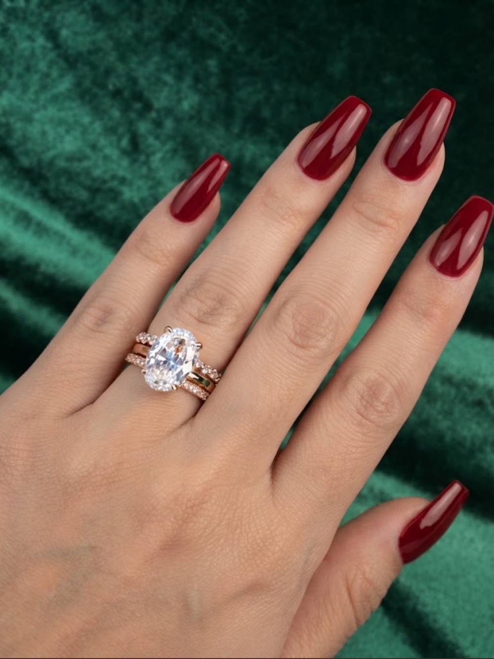 14K Yellow Gold Plated Oval CZ Engagement Ring Set with Pavé Bands